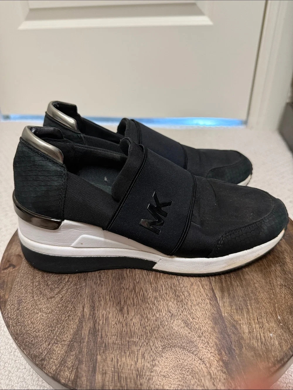 Michael Kors Black Slip-On Sneakers with Metallic Gold Heel